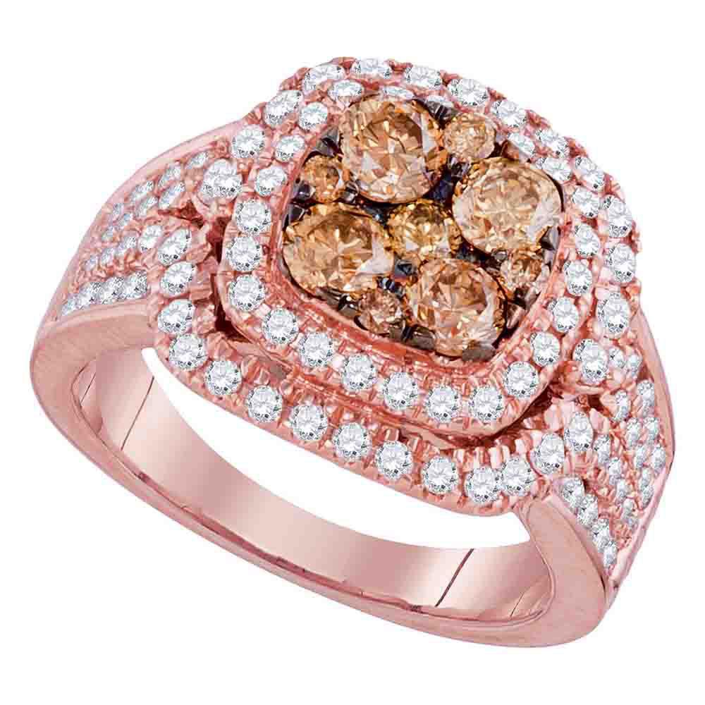 14kt Rose Gold Round Brown Diamond Cluster Bridal Wedding Engagement Ring 2 Cttw