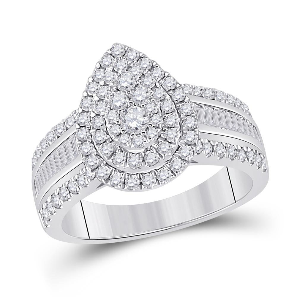 14kt White Gold Womens Round Diamond Pear-Shape Cluster Ring 1-1/5 Cttw