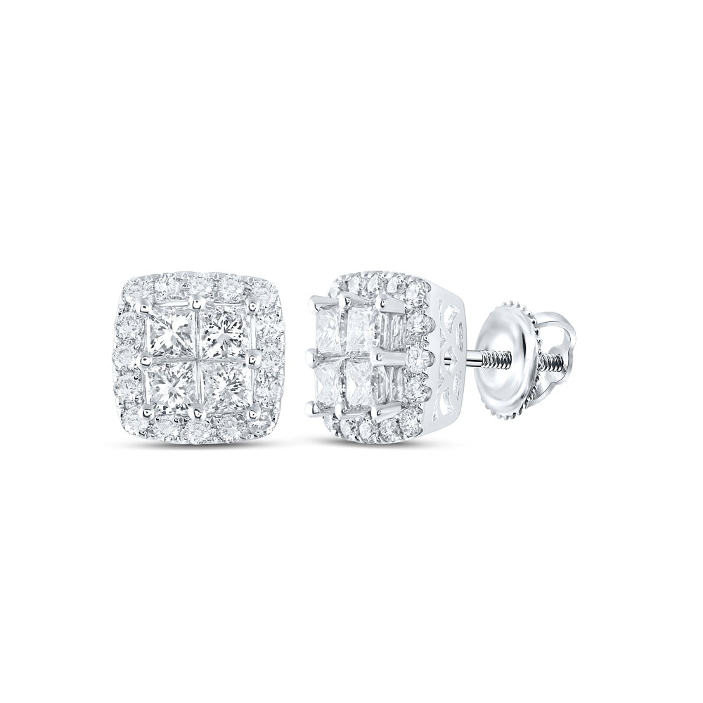 14kt White Gold Womens Princess Diamond Square Earrings 2 Cttw