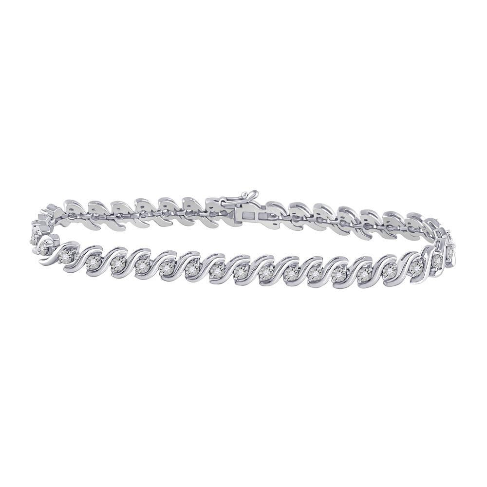 10kt White Gold Womens Round Diamond Tennis Bracelet 1/2 Cttw