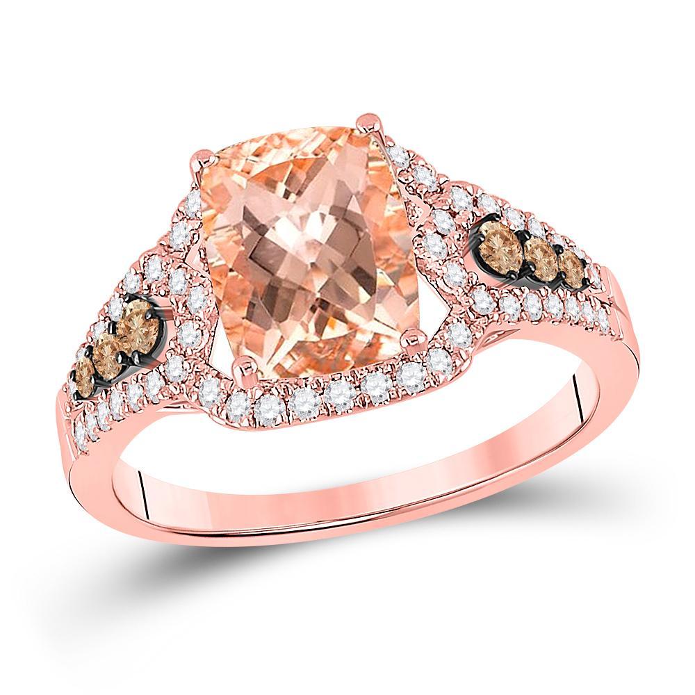 14kt Rose Gold Womens Cushion Morganite Diamond Solitaire Ring 1/2 Cttw