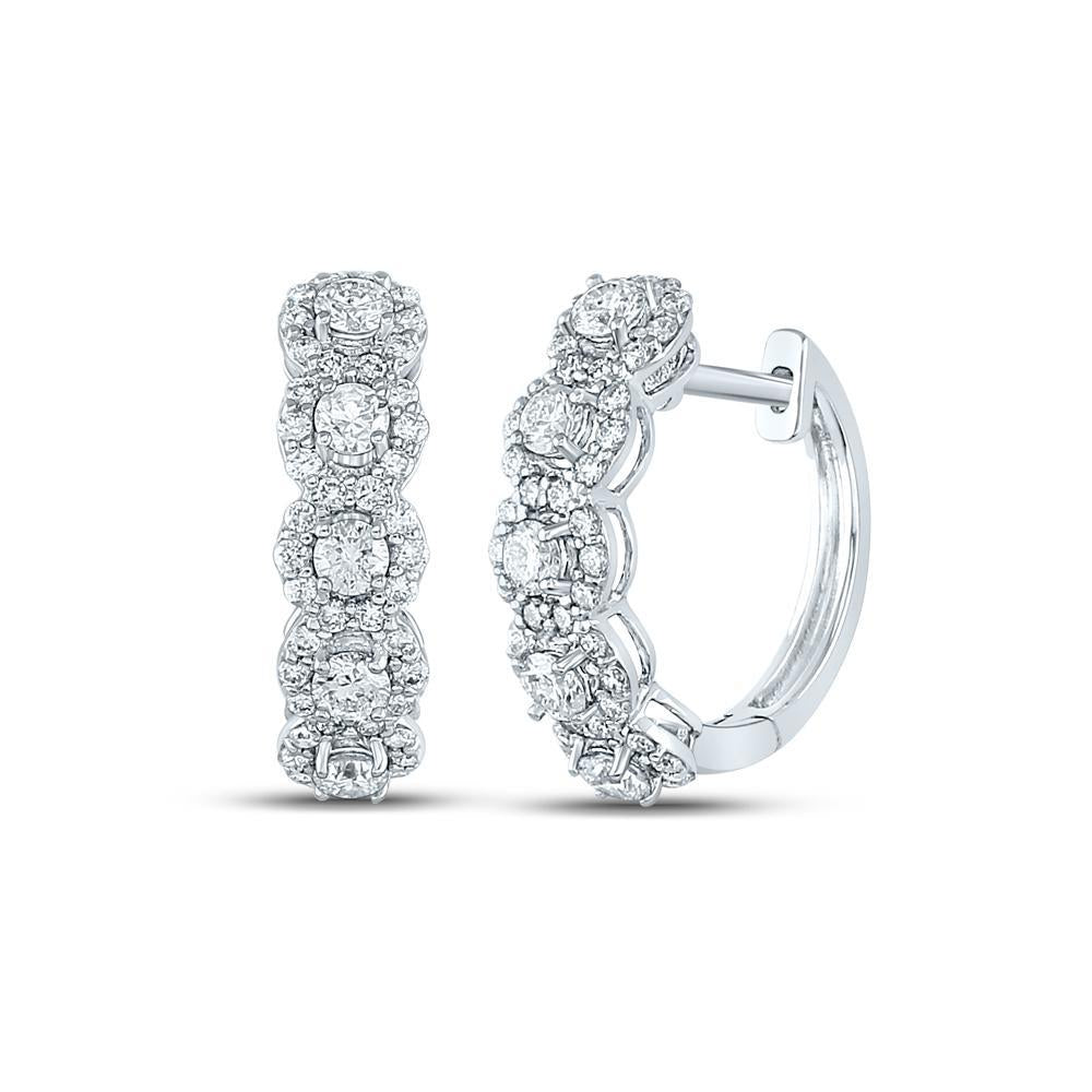 14kt White Gold Womens Round Diamond Halo Hoop Earrings 1 Cttw