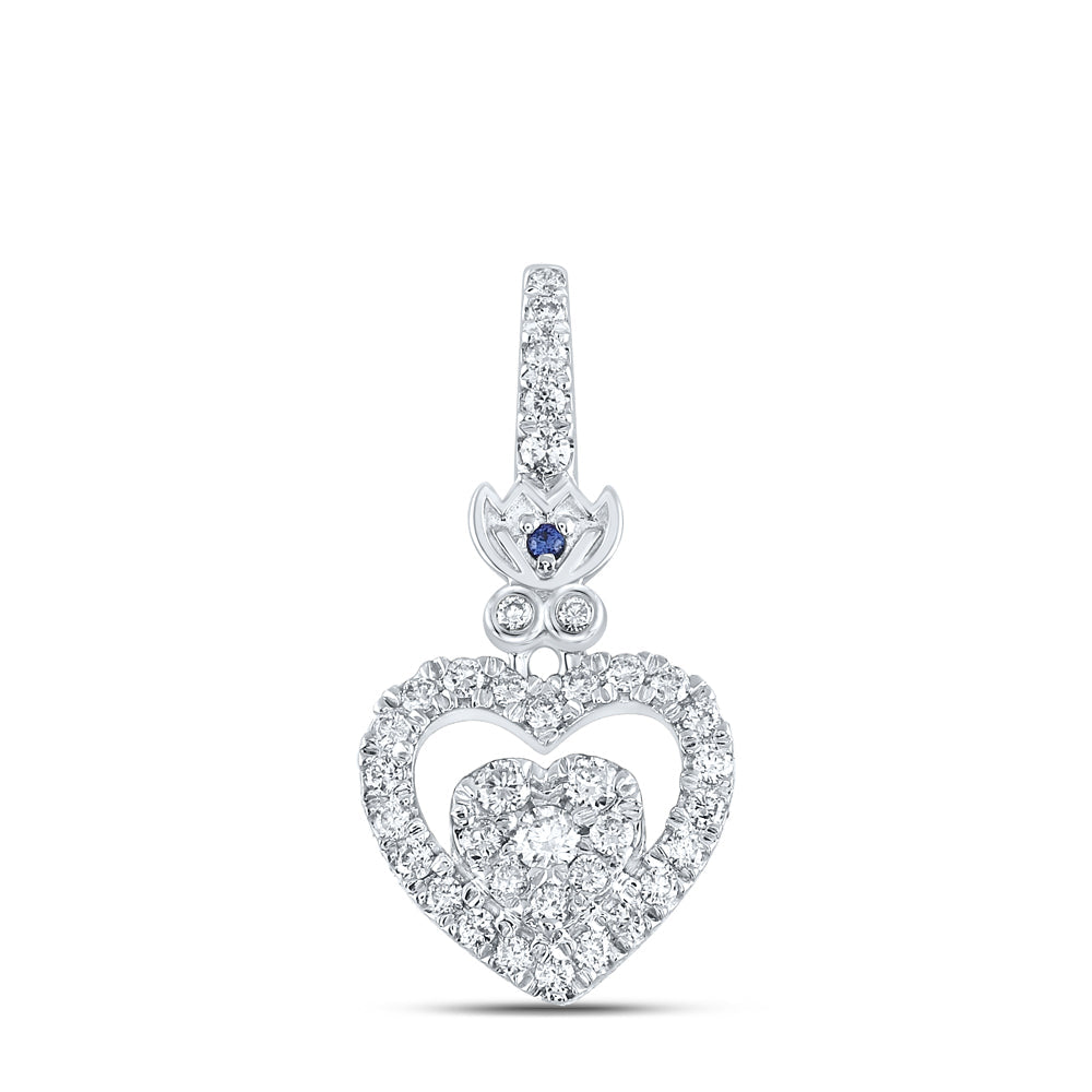 14kt White Gold Womens Round Diamond Heart Pendant 1/4 Cttw