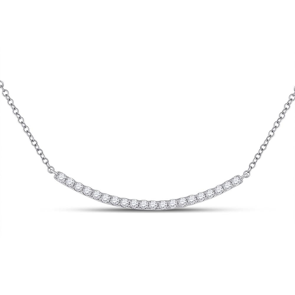 14kt White Gold Womens Round Diamond Curved Bar Necklace 1/2 Cttw