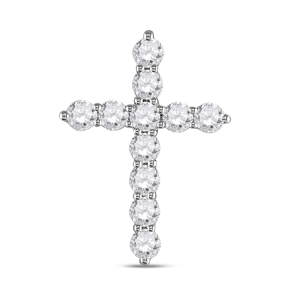 14kt White Gold Womens Round Diamond Cross Pendant 1 Cttw