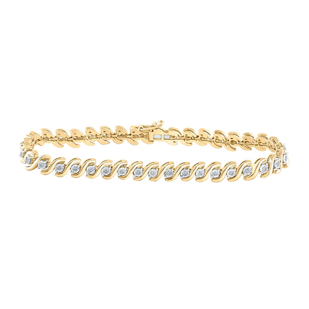 10kt Yellow Gold Womens Round Diamond S-Link Tennis Bracelet 1/2 Cttw