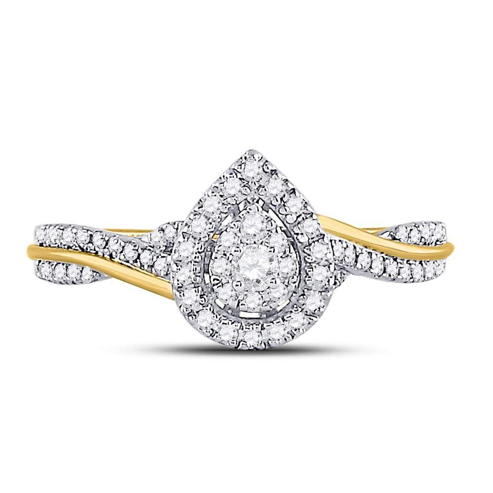 14kt Yellow Gold Round Diamond Teardrop Cluster Bridal Wedding Engagement Ring 1/4 Cttw