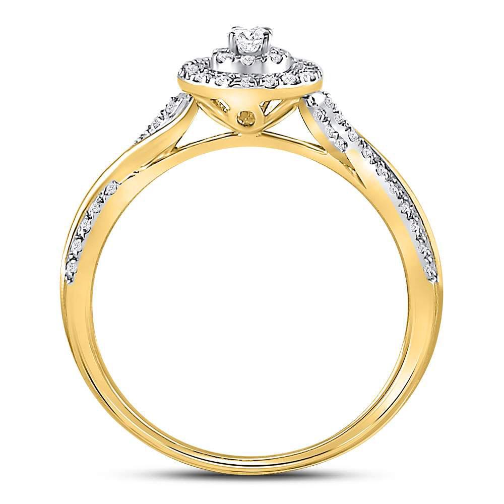 14kt Yellow Gold Round Diamond Teardrop Cluster Bridal Wedding Engagement Ring 1/4 Cttw