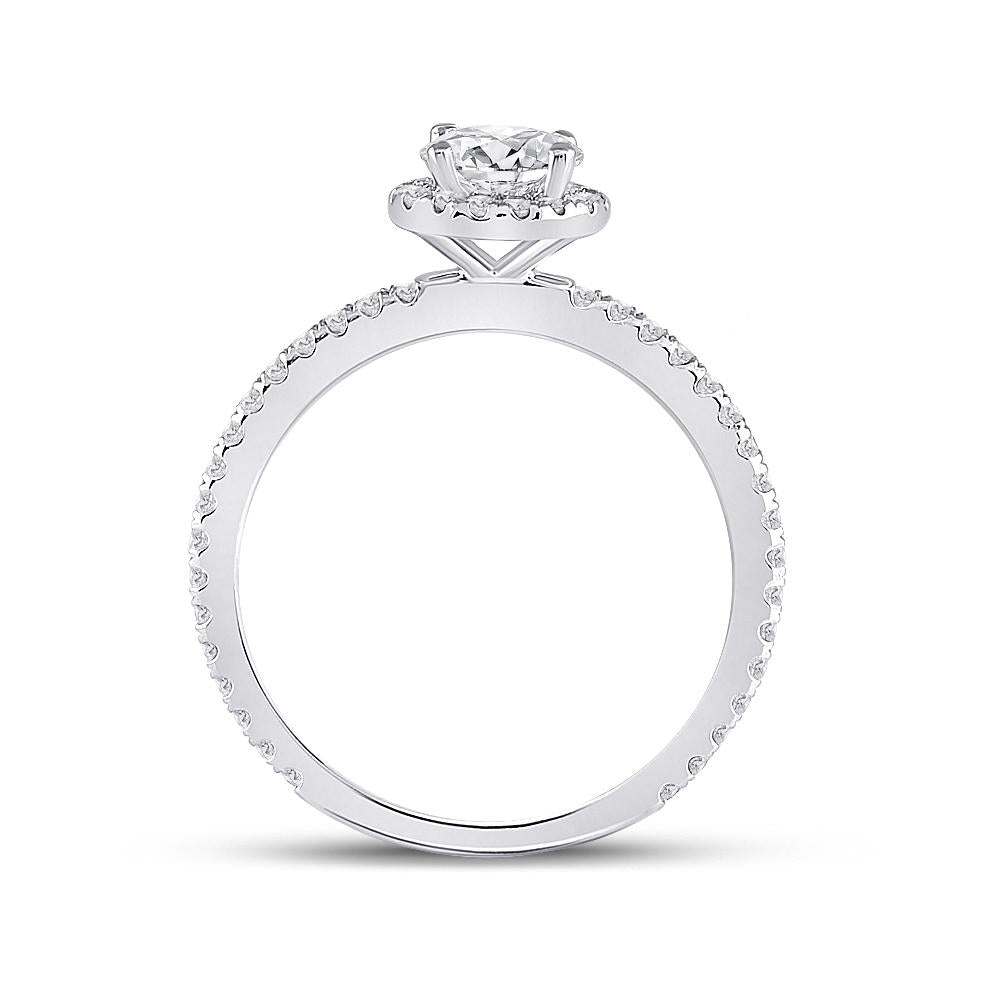 14kt White Gold Round Diamond Halo Bridal Wedding Engagement Ring 1 Cttw