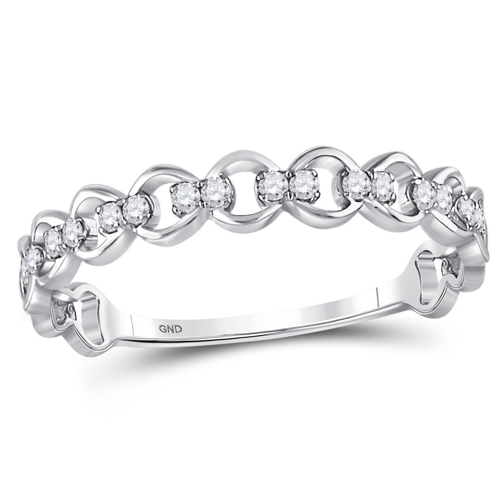 10kt White Gold Womens Round Diamond Link Stackable Band Ring 1/8 Cttw