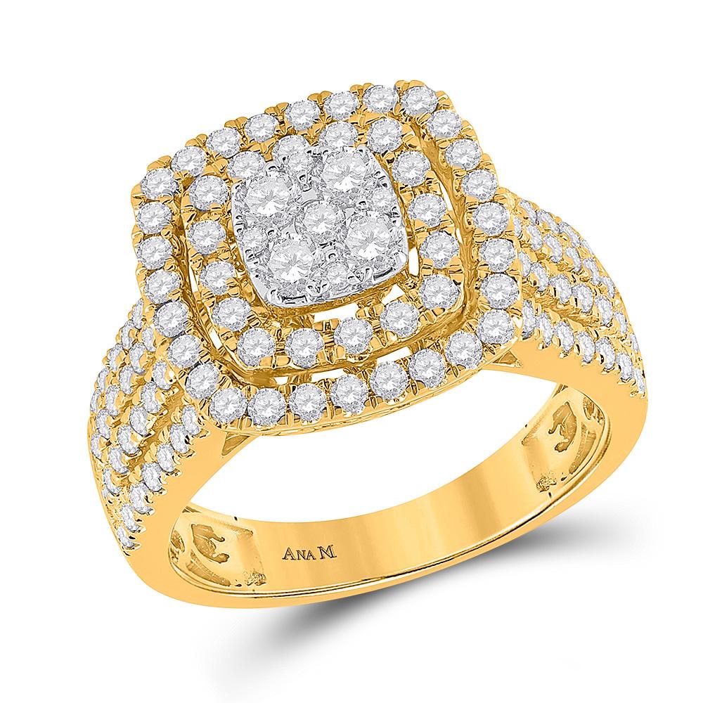 14kt Yellow Gold Womens Round Diamond Square Cluster Ring 1-1/2 Cttw