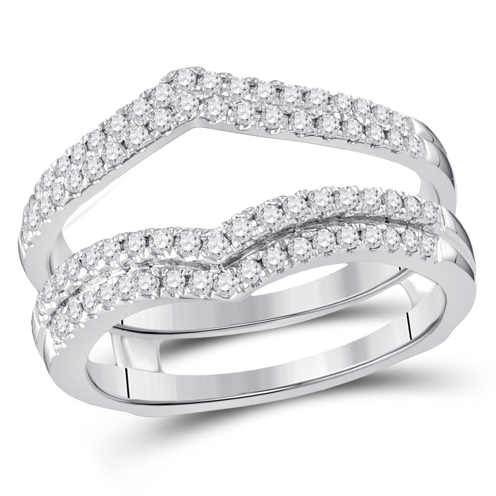 14kt White Gold Womens Round Diamond Chevron Solitaire Enhancer Wedding Band 1/2 Cttw