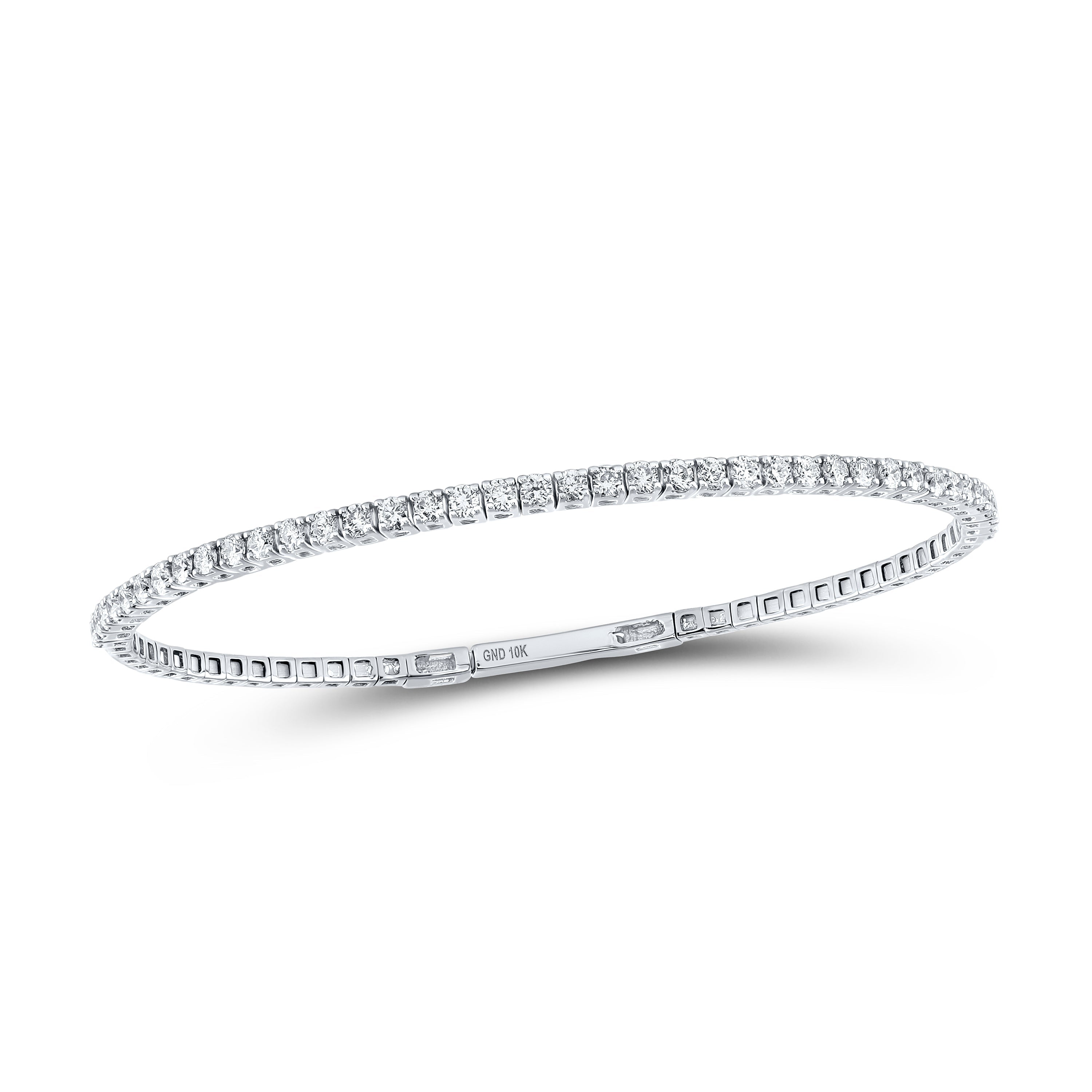 10kt White Gold Womens Round Diamond Flexible Single Row Bangle Bracelet 1 Cttw