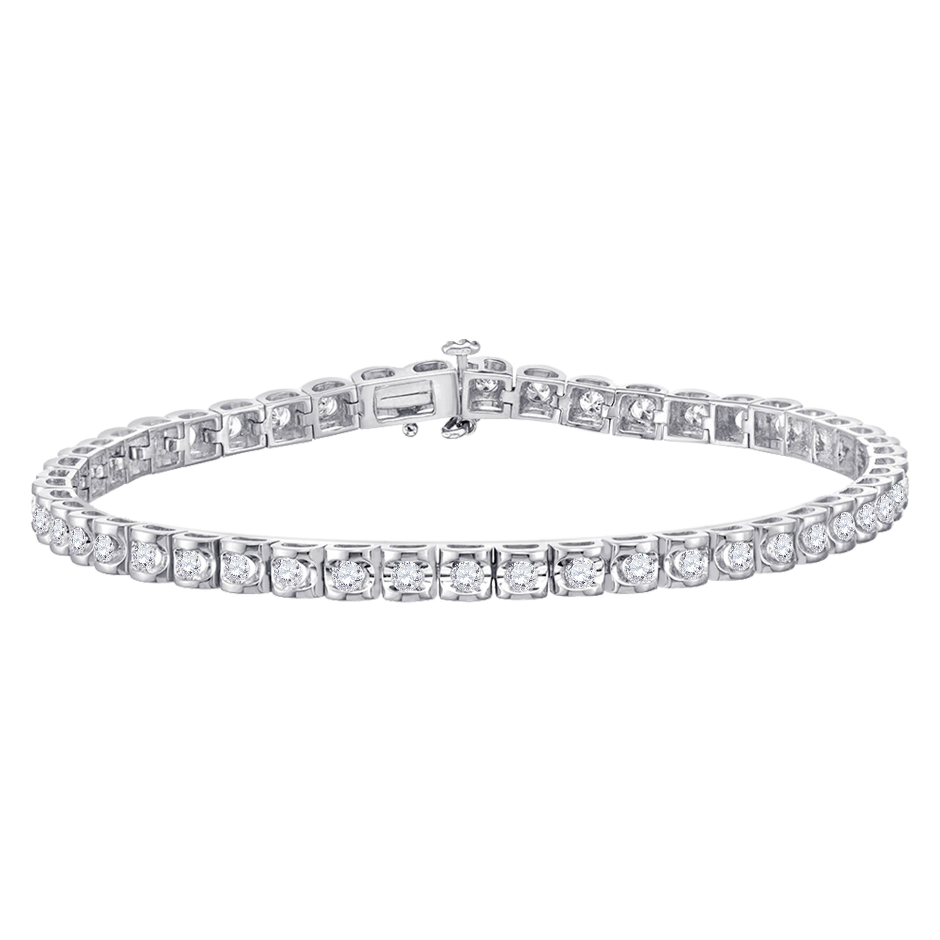 14kt White Gold Womens Round Diamond Studded Tennis Bracelet 1-1/2 Cttw