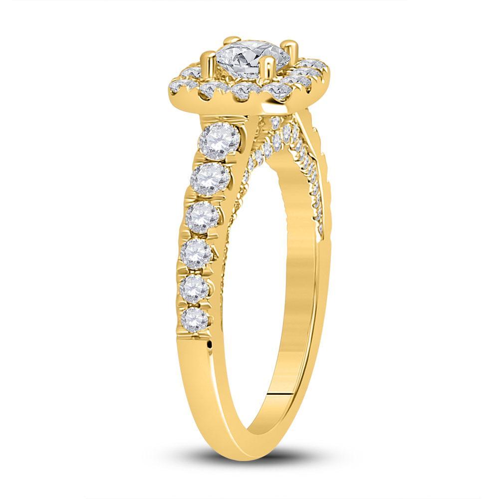 14kt Yellow Gold Round Diamond Halo Bridal Wedding Engagement Ring 1-1/2 Cttw