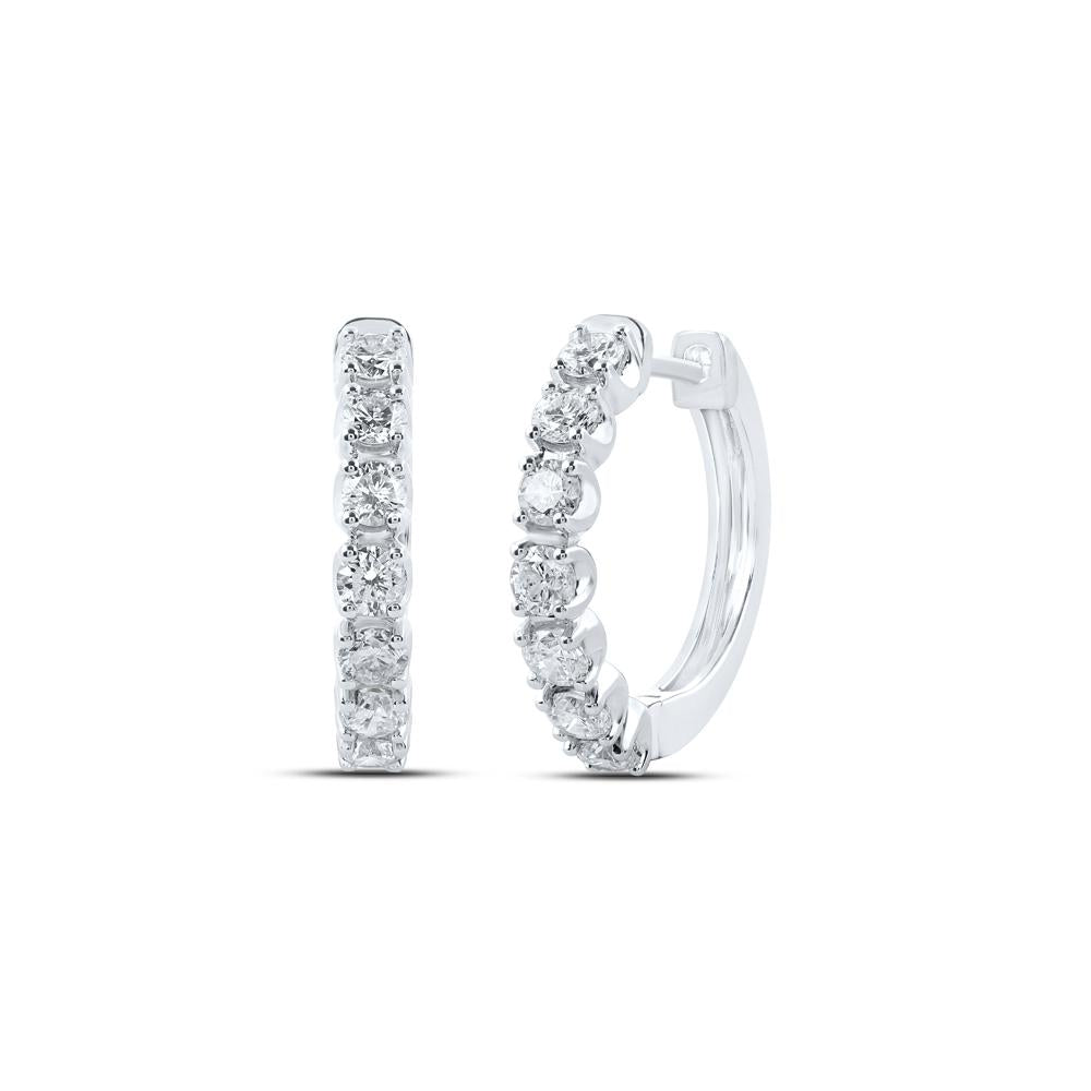 10kt White Gold Womens Round Diamond Hoop Earrings 1 Cttw