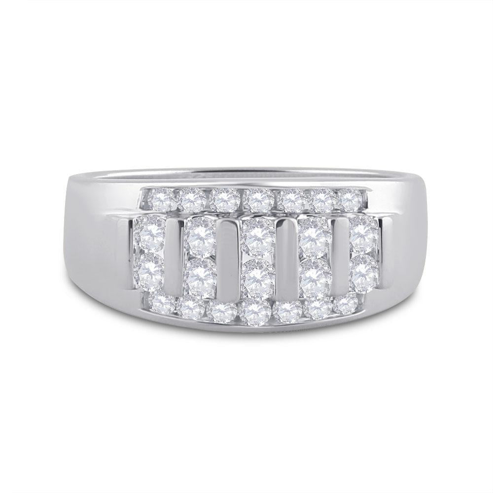 14kt White Gold Mens Round Diamond Wedding Channel Set Band Ring 1 Cttw