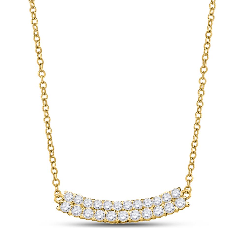 14kt Yellow Gold Womens Round Diamond Curved Bar Necklace 1 Cttw