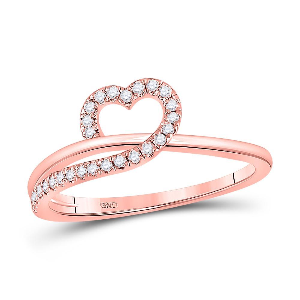 10kt Rose Gold Womens Round Diamond Heart Ring 1/6 Cttw