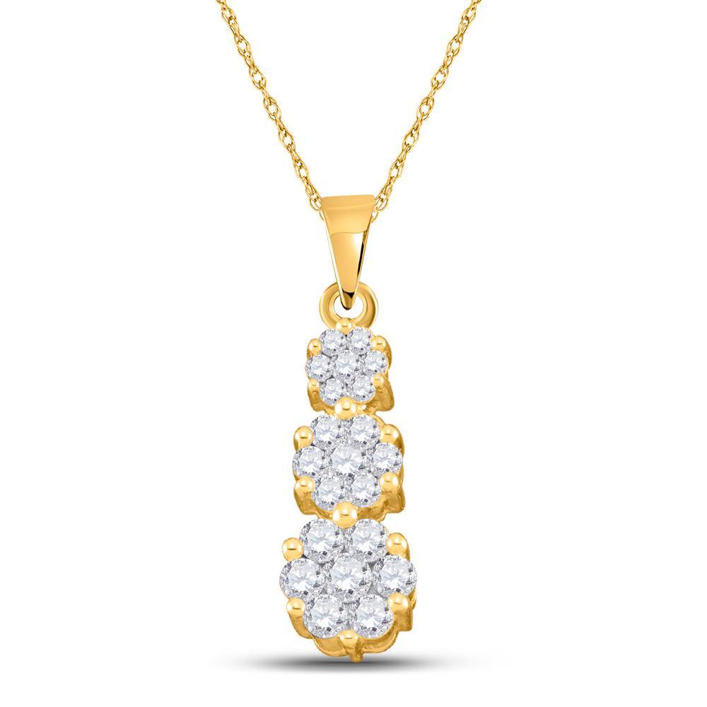 14kt Yellow Gold Womens Round Diamond Triple Trinity Cluster Pendant 1/4 Cttw