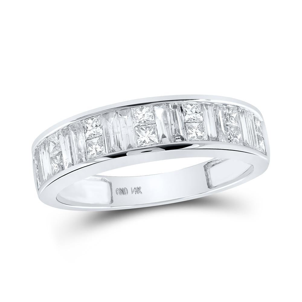 14kt White Gold Womens Baguette & Princess Diamond Wedding Anniversary Band 1 Cttw