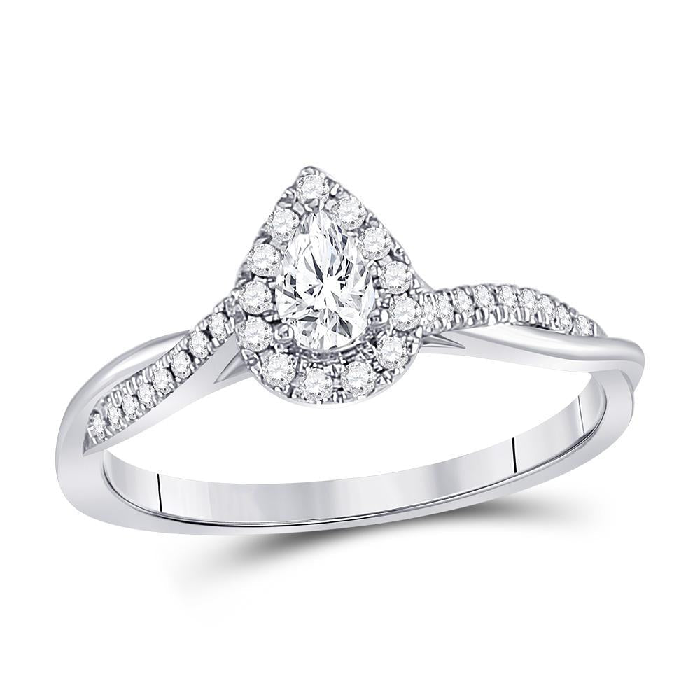 14kt White Gold Pear Diamond Solitaire Bridal Wedding Engagement Ring 1/3 Cttw